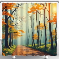 Serene Autumn Forest Shower Curtain - Sun-Dappled with Vibrant Leaves Tranquil Home Decor