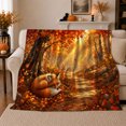 thumbnail image 1 of Serene Autumn Forest Sleeping Fox, Peaceful Woodland Scene, Warm Flannel Blanket for Cabin and Lodge with Detailed Artwork, Wildlife Lovers Thanksgiving Gift, Celestial Home Decor, 1 of 9