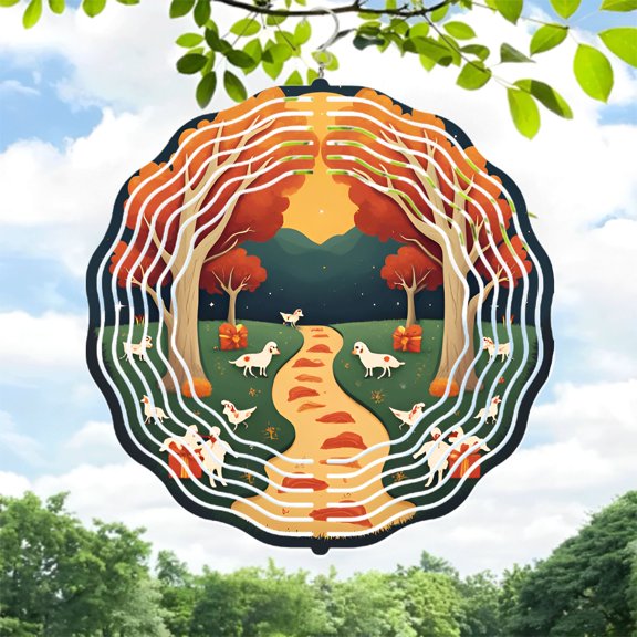 Serene Autumn Landscape Metal Wind Spinner - Elegant Tree & Nature Design for Yard & Garden - Night Sky with Stars & Wildlife