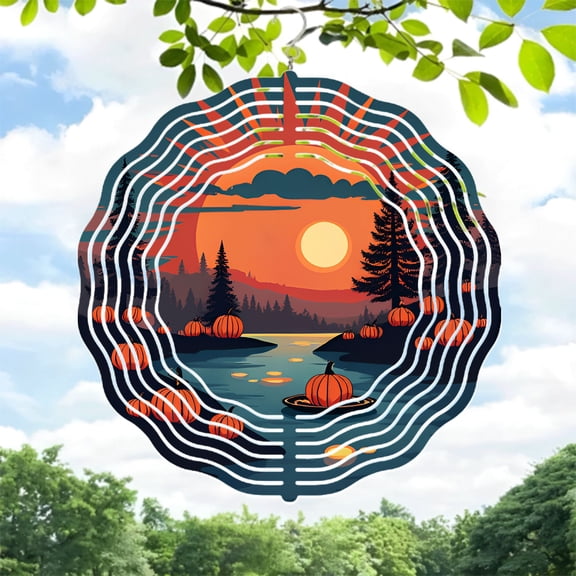 Serene Autumn Metal Wind Spinners & Chimes - Beautiful Pumpkin & Pine Tree Design for Yard & Garden Decor Perfect for Fall