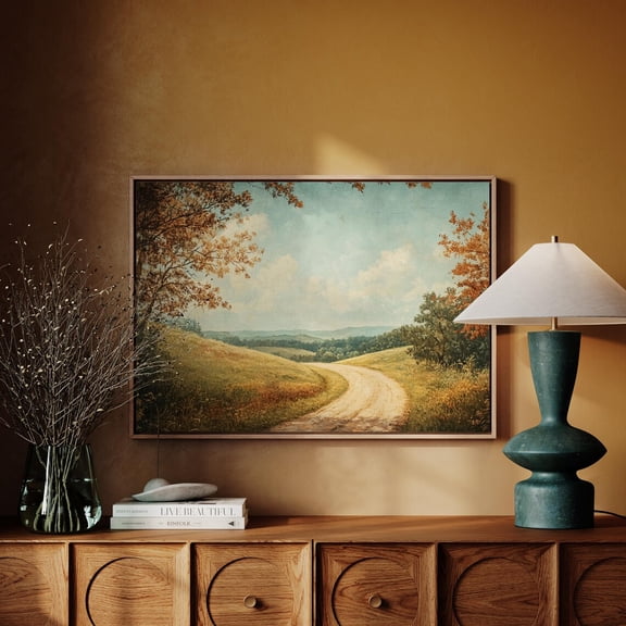 Serene Autumn Pathway Art - Rustic Landscape With Rolling Hills And Vibrant Foliage - Nature Wall Decor For Home Wall Art, Modern Wall Decor, 8x12 UNFRAMED