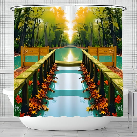 Serene Autumn Shower Curtain Vibrant Fall Colors Tranquil Nature Scene for a Relaxing Bathroom Decor