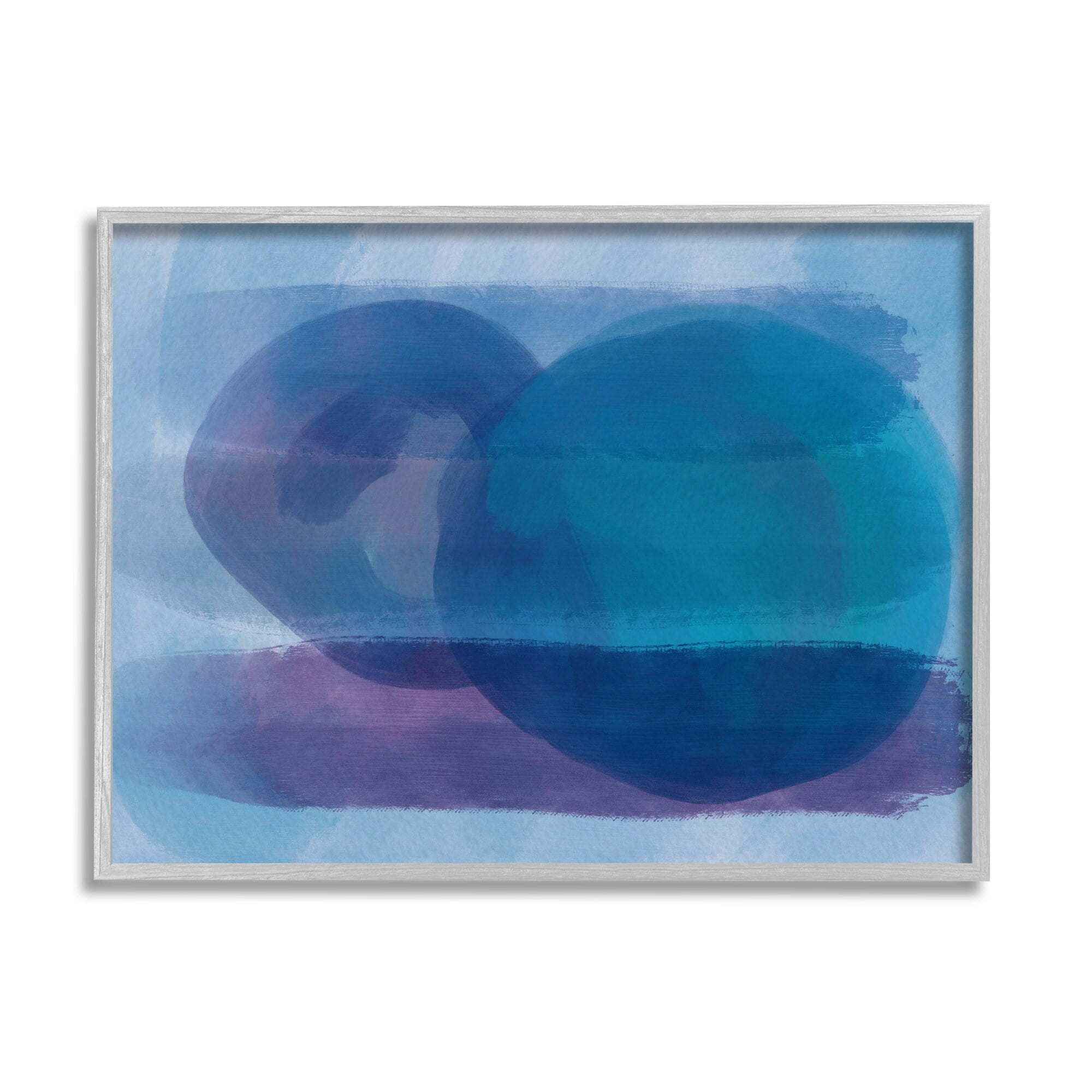 Serene Blue Brushstrokes Abstract Circle Shapes Abstract Painting Framed Art Print Wall Art