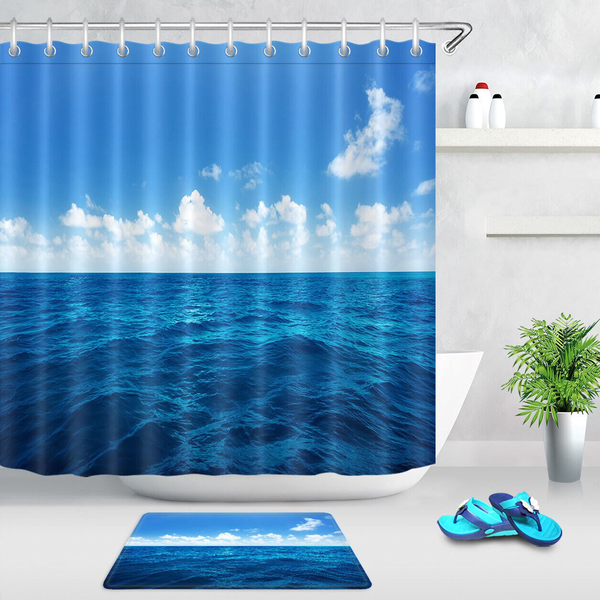 Serene Blue Waters Shower Curtain Elevate Your Bathroom with Calming