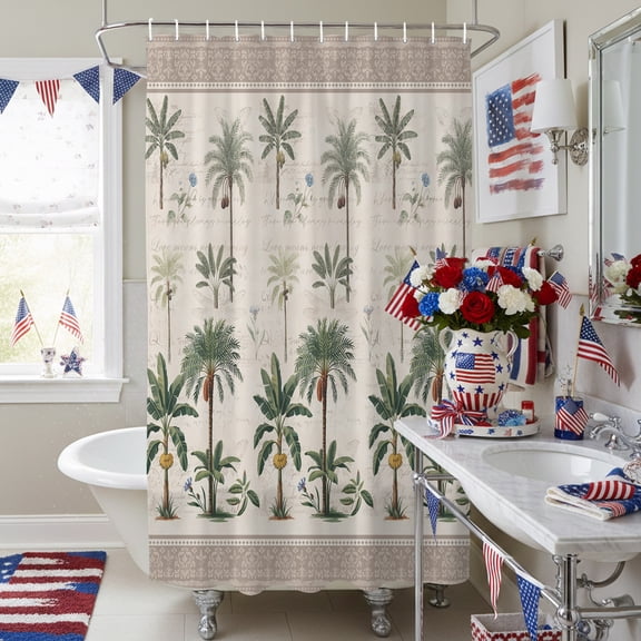 Serene Botanical Print Shower Curtain for Bathroom, Beige Border Weathered Textures Waterproof Shower Curtains Washable Quick Dry with Hooks Bathtub Curtains 36x72IN