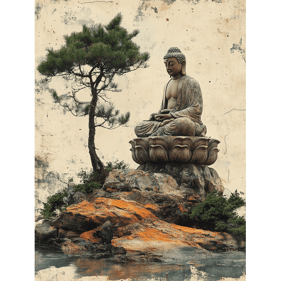Serene Buddha Zen Garden Canvas Art Print Suitable for Living Room Bedroom Meditation Room Yoga Studio and Office Decor.