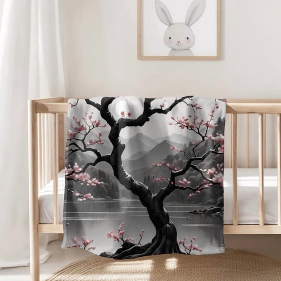 Serene Cherry Blossom Plush Blanket, Cozy Blanket, Home Decor, Gift for Her, Wedding Gift, Snuggle Throw Blanket, Cozy Fall Bedding, Dorm Room Decor, Gift for Her