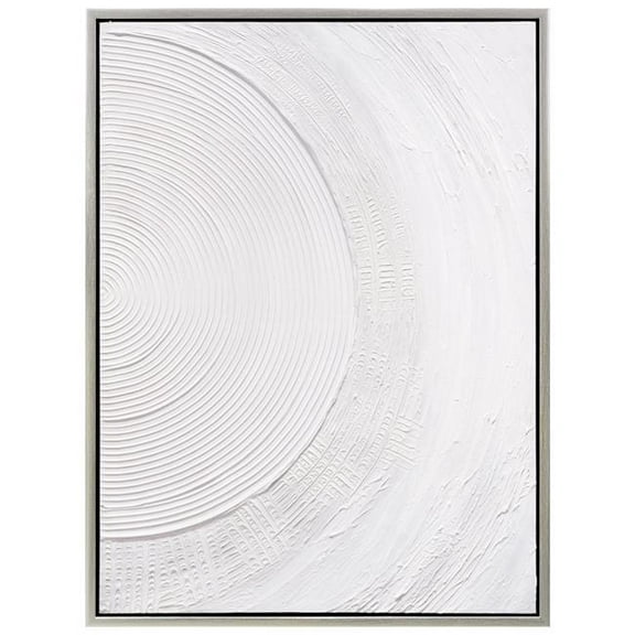 Serene Circles Heavily Textured Hand Painted White Framed Canvas Wall Art