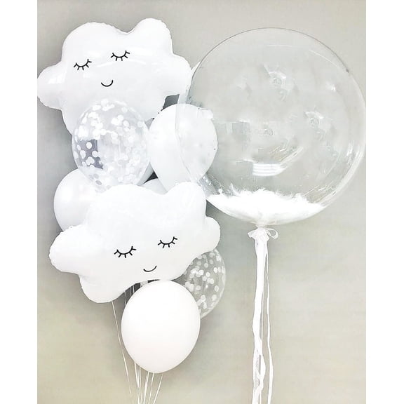 Serene Clouds & Clear Balloon Bouquet - Dreamy White Decor for Baby Showers and Birthdays