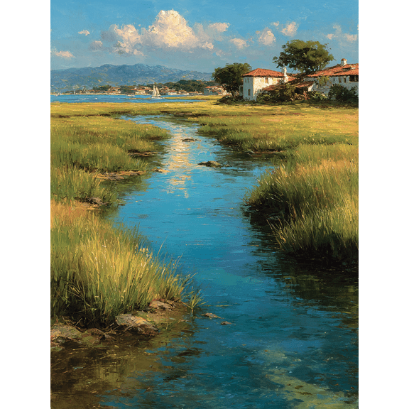 Serene Coastal Landscape Canvas Art, Oil Painting Style, Living Room Decorative Wall Art