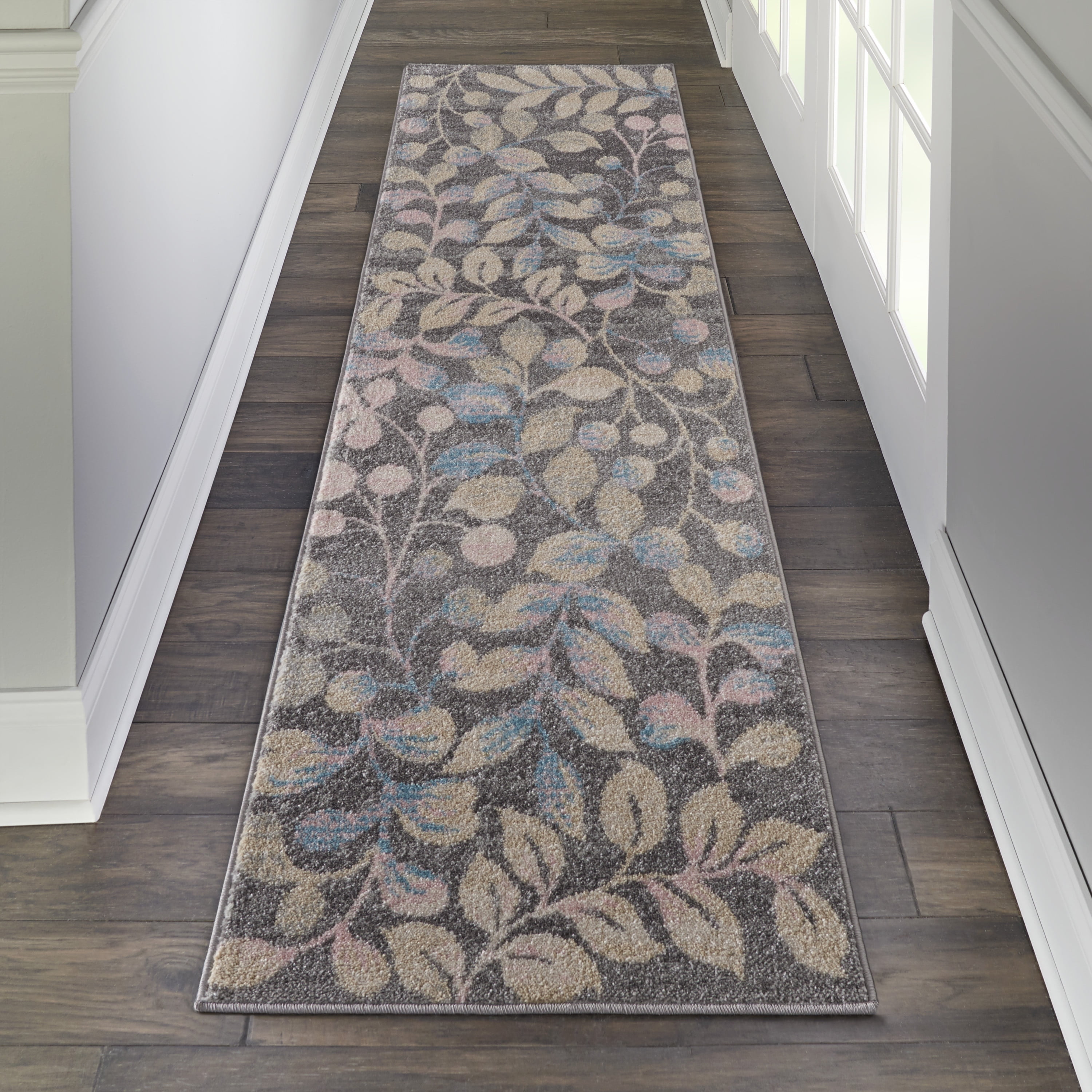 Serene Contemporary Botanical Grey/Beige 2'3" x 7'3" Area Rug, (2' x 7')