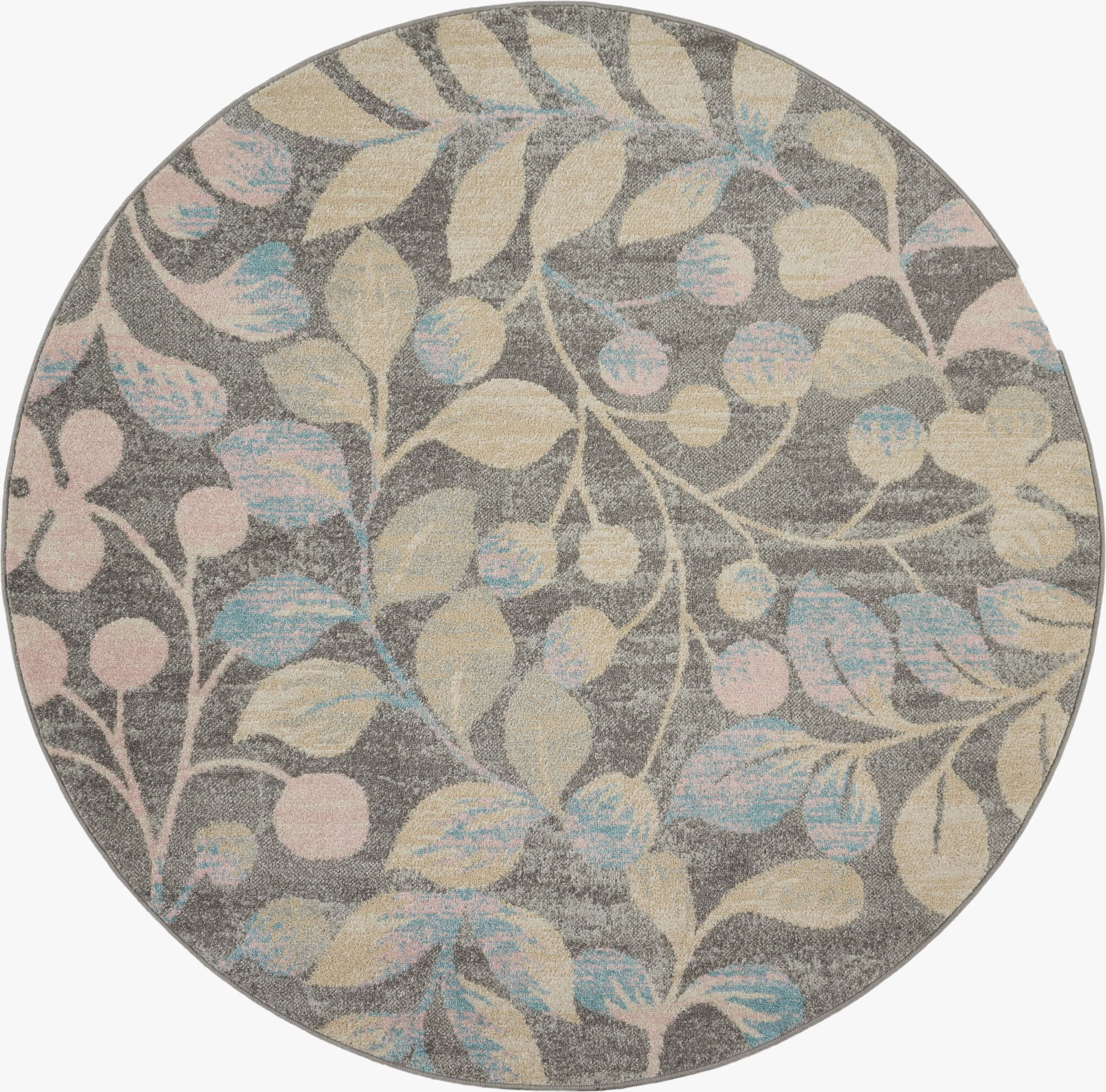 Serene Contemporary Botanical Grey/Beige 5'3" x ROUND Area Rug, (5' Round)