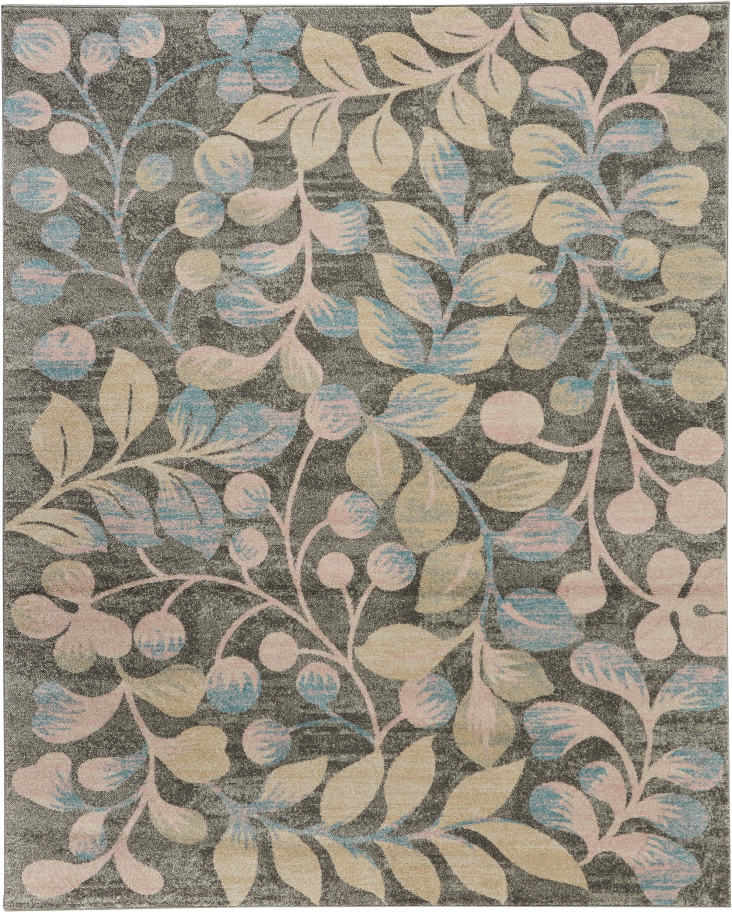 Serene Contemporary Botanical Grey/Beige 8'10" x 11'10" Area Rug, (9' x 12')
