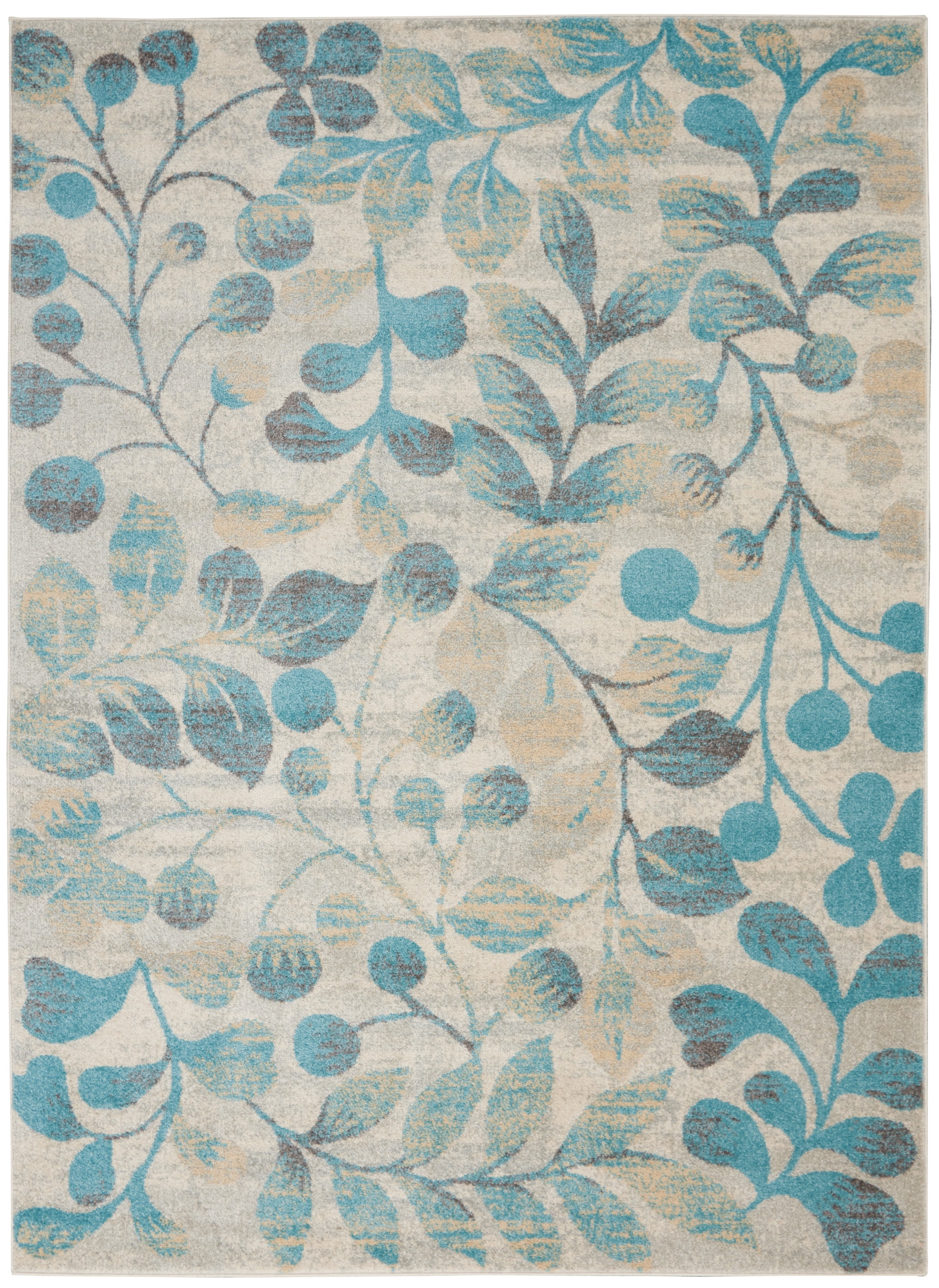 Serene Contemporary Botanical Ivory/Turquoise 4' x 6' Area Rug, (4' x 6')