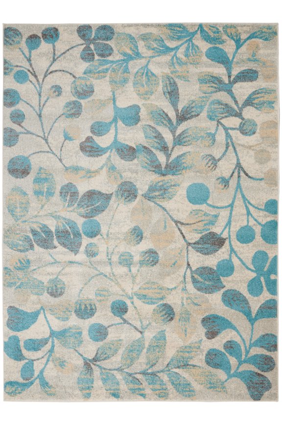 Serene Contemporary Botanical Ivory/Turquoise 5'3" x 7'3" Area Rug, (5' x 7')