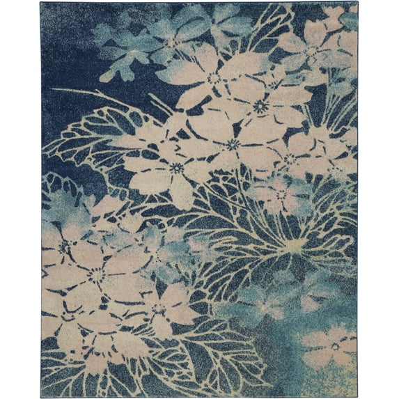 Serene Distressed Floral Navy/Pink 8'10" x 11'10" Area Rug, (9' x 12')