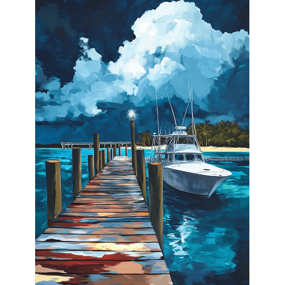 Serene Dock and Boat Canvas Print/Wall Art Perfect for Living Room Bedroom Office Bathroom and Yacht Club Decor.