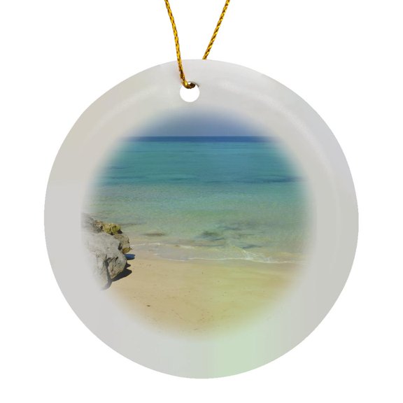 3drose, Serene Drews Bay Beach, Bermuda-ca07 Mde0016 - Michael Defreitas, Circle Porcelain Ornament