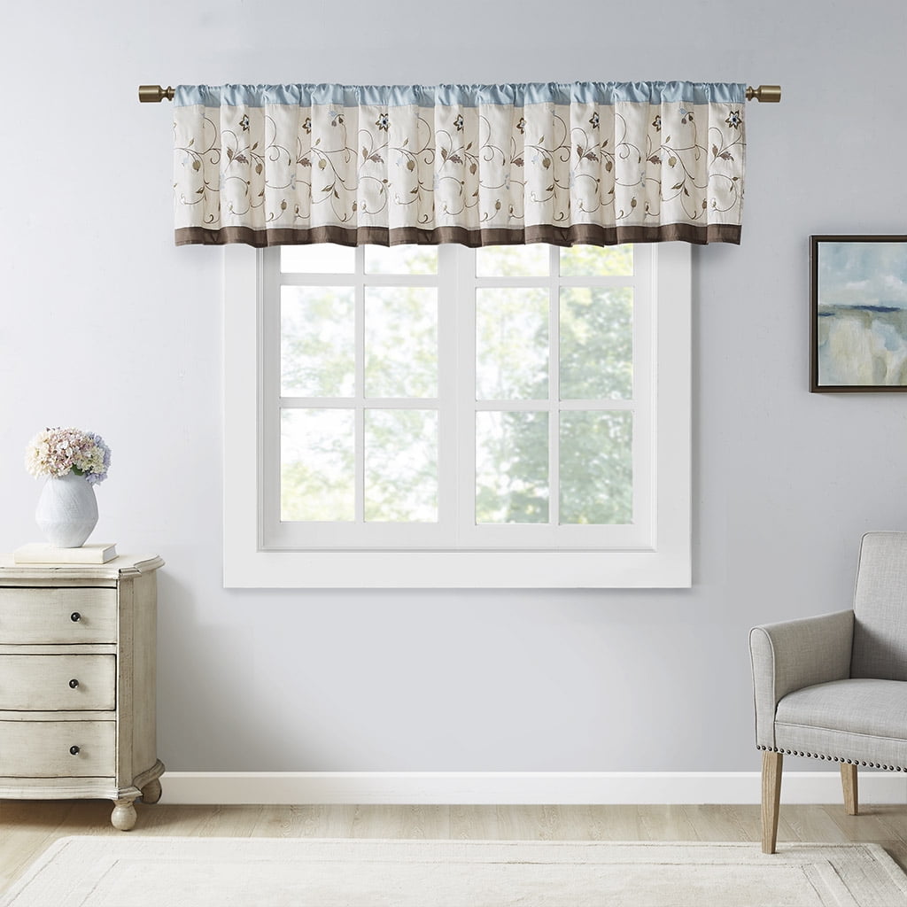 Serene Blue and Beige Floral Embroidered Valance