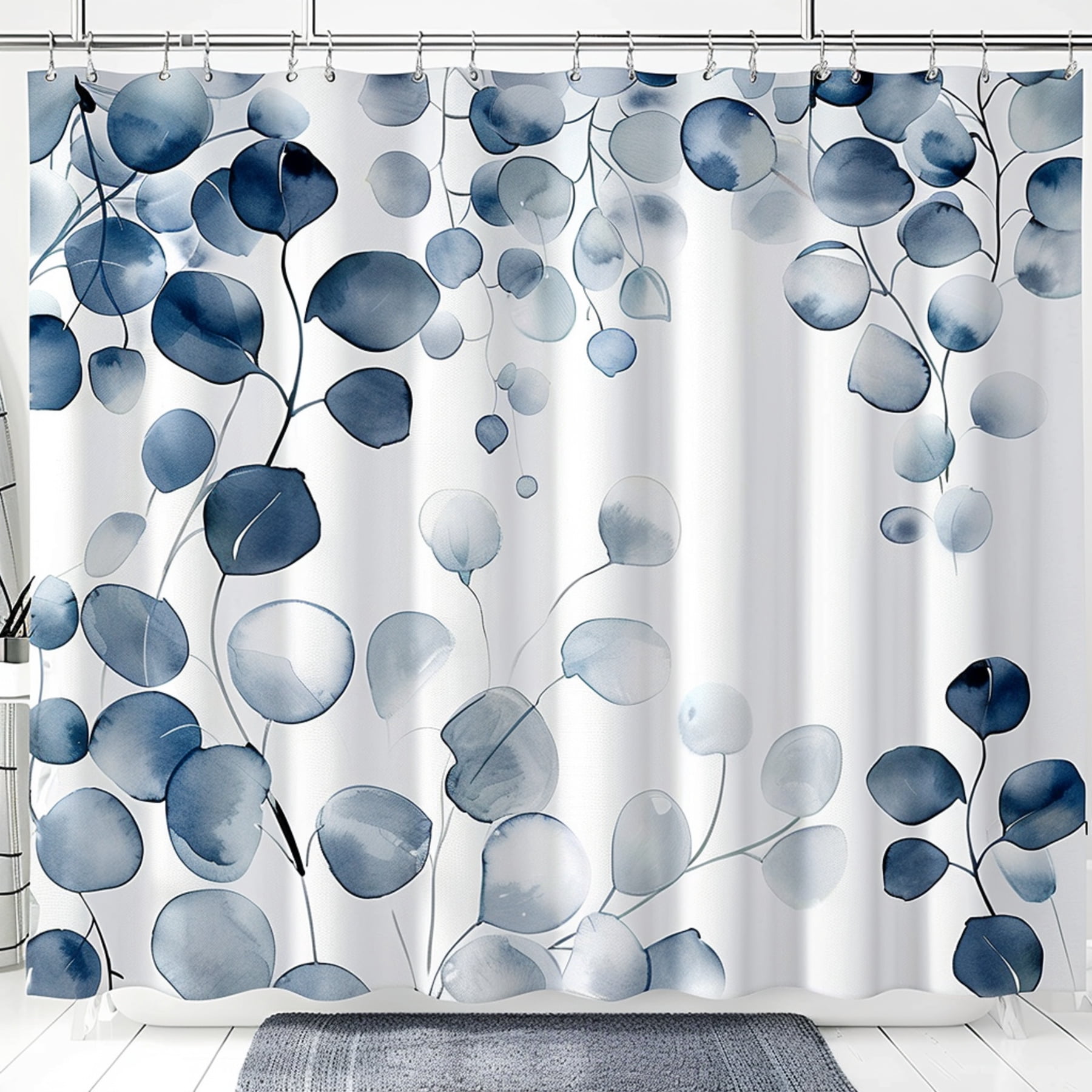 Serene Eucalyptus Watercolor Shower Curtain Modern Linen Fabric