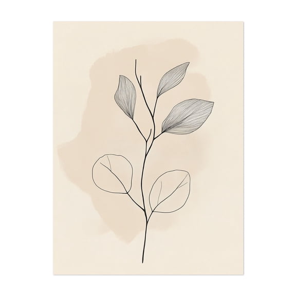 Serene Floral Line Art - Line Drawing Line Art Botanical Minimalist Abstract Nature Floral Modern Art Unframed Wall Art Print 36 x 48 inches