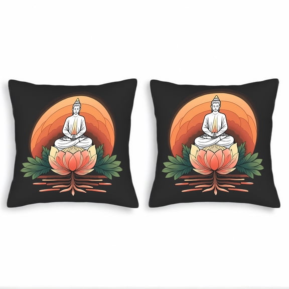 Serene Flower Throw Pillow Covers - Set of 2 18x18in Cushion Cases for Couch Bed Car - Tranquil Design with Warm Gradient Colors
