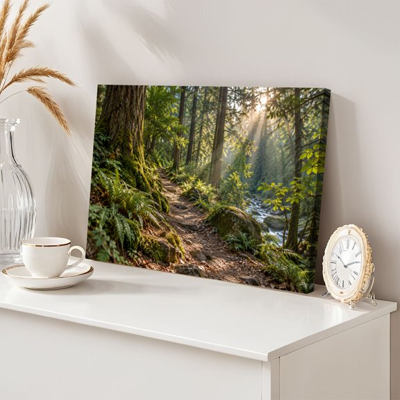 Serene Forest Pathway 12"x16" Wall Art Sunlight Streaming Trees Canvas Wall Decor for Living Room Bedroom Modern Abstract Painting Prints Aesthetic Framed Artwork Home Decor