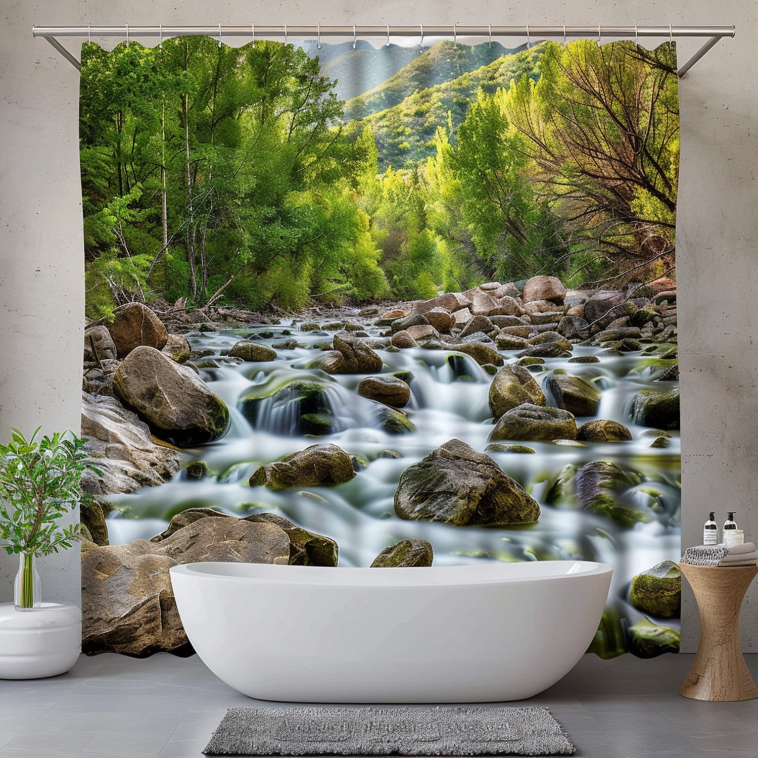Serene Forest River Shower Curtain Arizona Nature Scene 3D Render Ultra