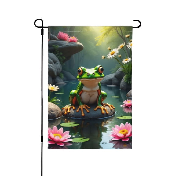 Serene Frog Garden Flag Double Sided 12x18 Inch Outdoor Decor Pond Lily & Frog Design Spring Summer Yard Flag For Patio Lawn House Decorations