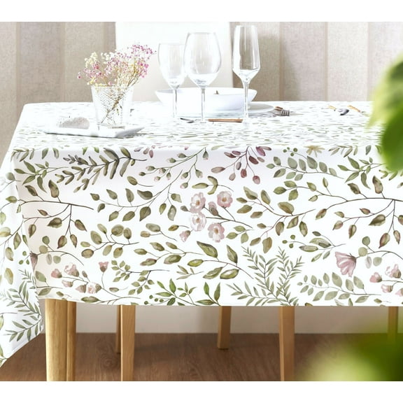Serene Garden French Country Acrylic Cotton Coated Tablecloth - 78X59" Rectangle- Spill Proof Easy Wipe Off Laminated Fabric - Indoor Outdoor Party Decor Gifts.