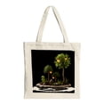 thumbnail image 1 of Serene Garden Scene Tote Bag - Trees & Soft Lights on Black Canvas Perfect for Shopping Travel & Parties, 1 of 4