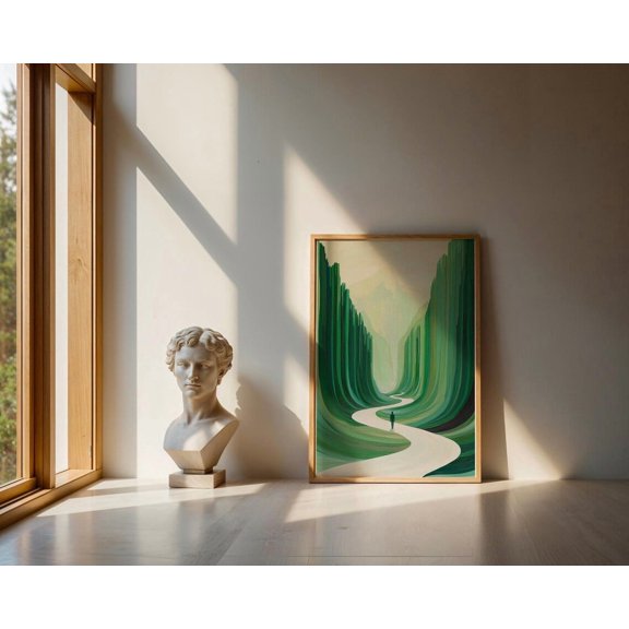 Serene Green Path Wall Art Print Minimalist For Tranquil Spaces Accent Poster, Poster Only