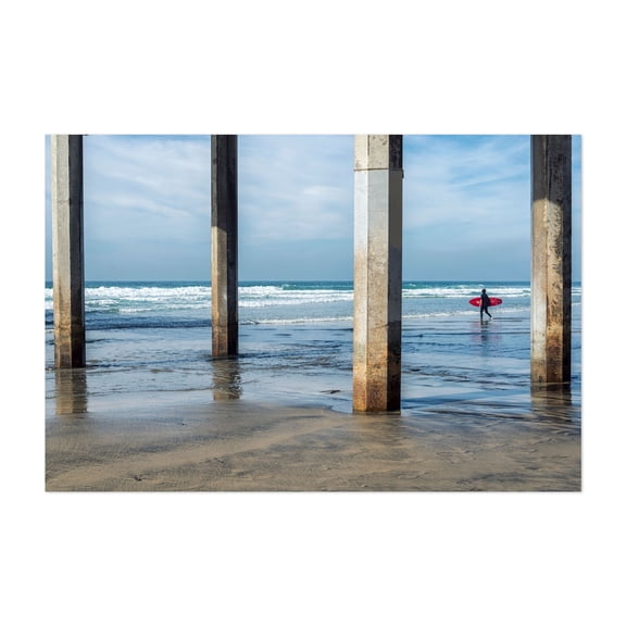 Serene Horizons - Red Surfboard - Photography Surf Ocean Seascape Beach Coastal Surfboard Waves Unframed Wall Art Print 24 x 36 inches