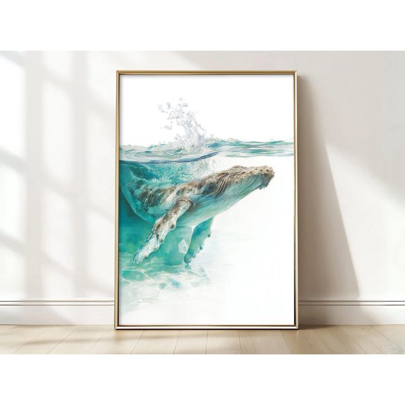 Serene Humpback Whale Print Ocean Coastal Wall Art Calming Sea Life Decor, Unframed Paper Print