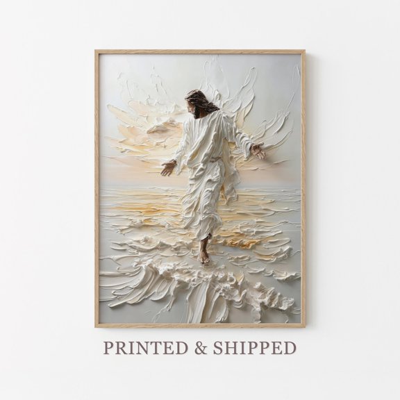 Serene Impasto Jesus Walking on Water Print for Faith Decor