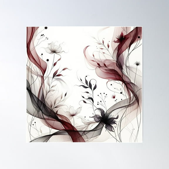 Serene Intricacies: Burgundy On White Poster Wall Art, Modern Wall Decor For Living Room Bedroom, 16x16 UNFRAMED