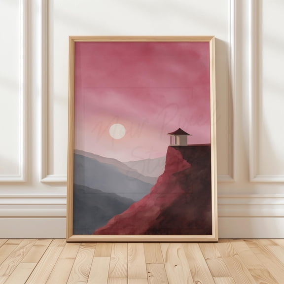 Serene Japanese Temple Print Vintage Ukiyoe Style Landscape Art 18 Home Decor Office Wall Art