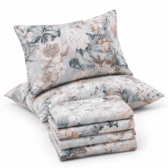 Serene Jungle King Size Cotton Sheet Set, Tropical Botanical Print 600 Thread Count