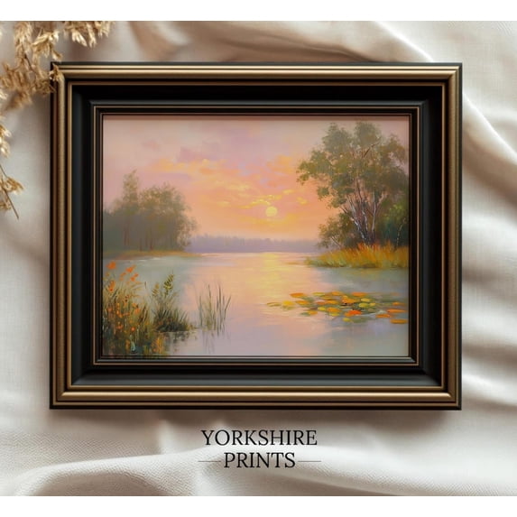 Serene Lake Sunset, Tranquil Landscape Art Home Decor #3905, 12x18 UNFRAMED