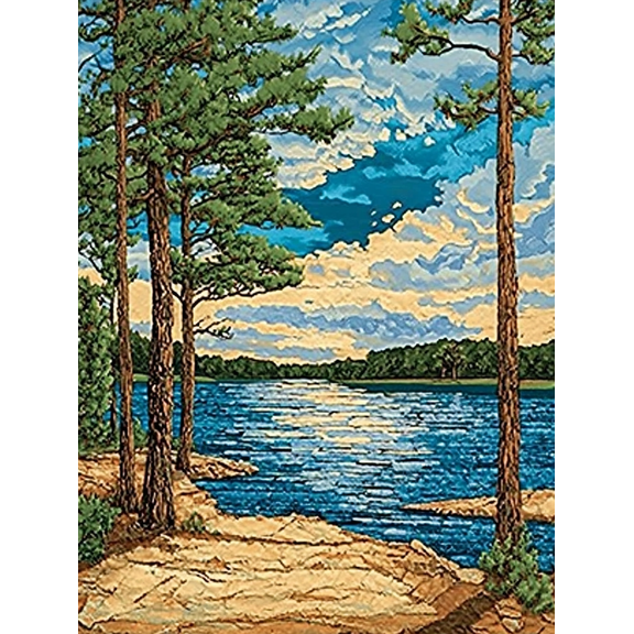 Serene Lakeside Pine Trees Canvas Wall Art Perfect for Living Room Bedroom Office Bathroom and Hotel Decoration.