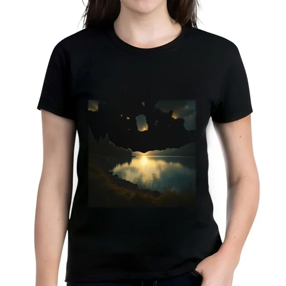 Serene Lakeside Sunset Graphic Women's Cotton Short Sleeve Tee Unisex T-Shirt up to size 5XL