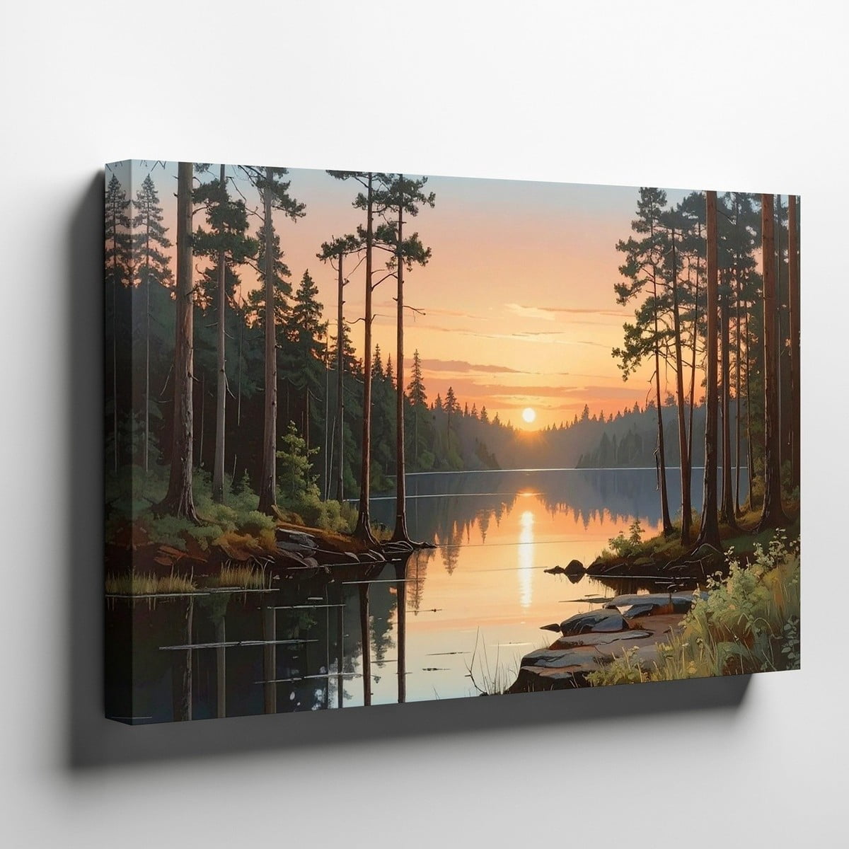 Serene Landscape Depicting A Sunset Over A Calm Lake Wall Art, Coastal ...