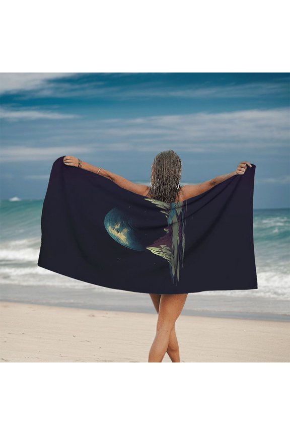 Serene Landscape Pattern Beach Towel - Large Earth Planet Rocks Night Sky Design - Perfect for Pool Travel & Bath