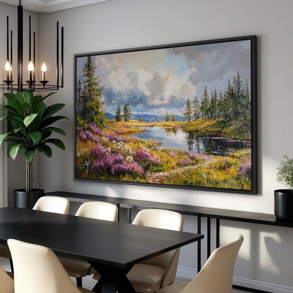 Serene Landscape Poster, Wildflower & River Scene, Nature Calm Scenery, Country Art, Bedroom Decor, For Travelers, Unframed Poster Size 24x36