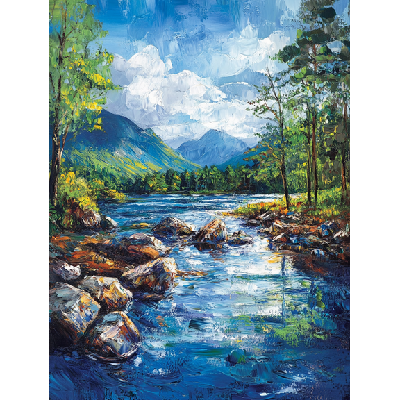 Serene Landscape River Rocks Canvas Painting Suitable for Living Room Bedroom Office Hallway and Bathroom Decor.