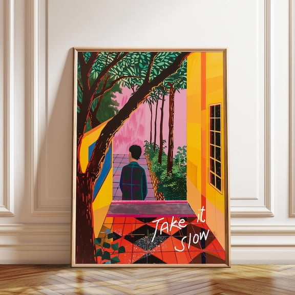 Serene Landscape Take It Slow Wall Art Print, Unframed Paper Poster 24x36in