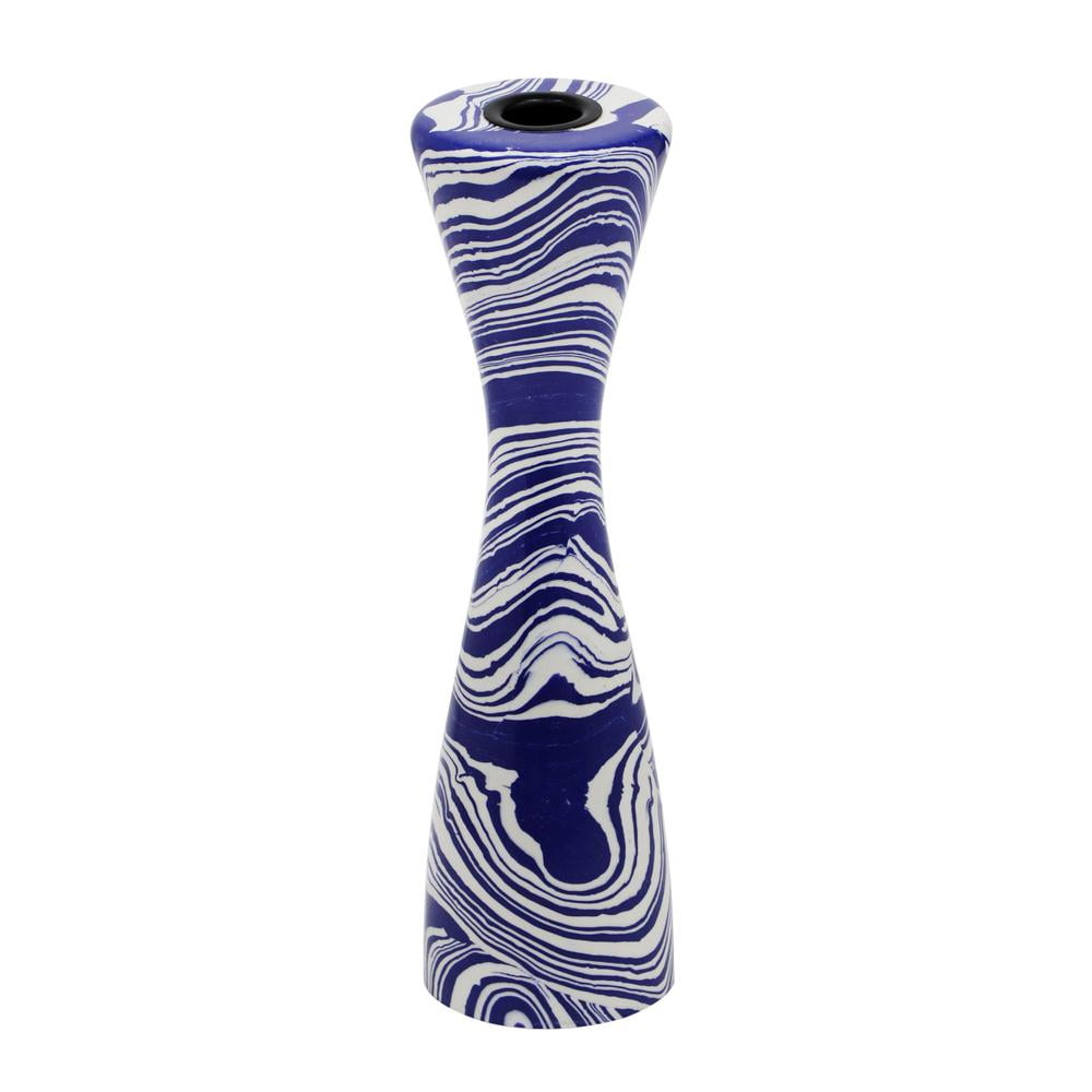 Blue and White Swirl Iron Resin Hourglass Candlestick