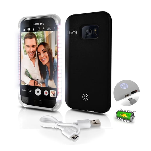 Serene Life SL302S7BK - Lite-Me Selfie Lighted Smart Case, Phone Protection with Built-in Power Bank & LED Lights (for Samsung Galaxy S7 Edge)