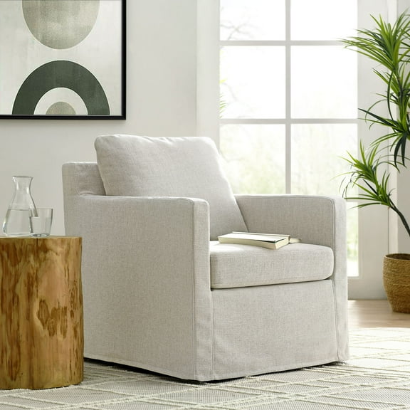 Modway Serene Fabric Slipcovered Swivel Armchair in Linen