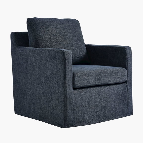Serene Fabric Slipcovered Swivel Armchair in Slate Blue